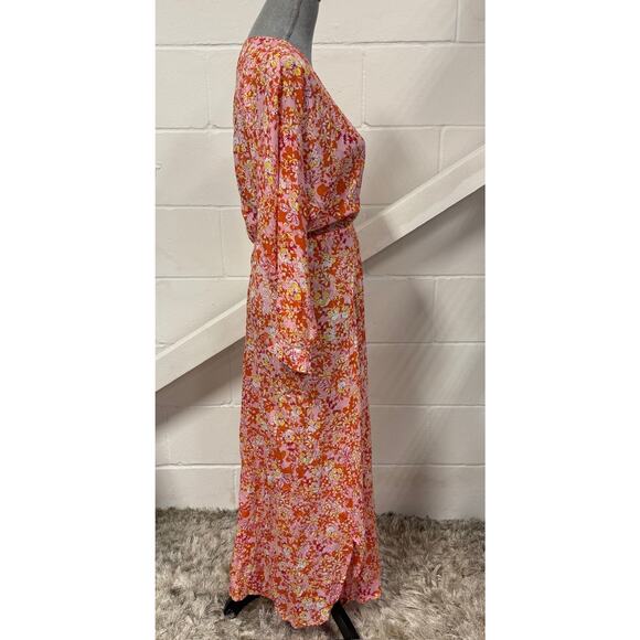 Poupette St Barth Ilona Pink Sweet Bell Floral Long Sleeve Boho Resort Sun Dress - Picture 5 of 11